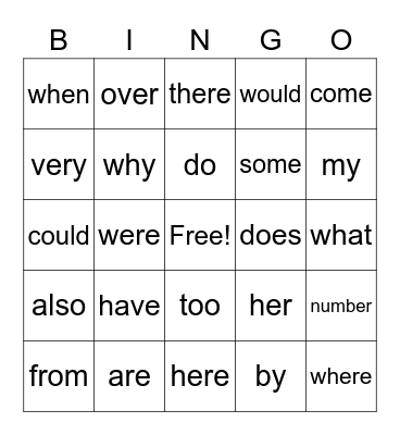 Trick Words #2 Bingo Card