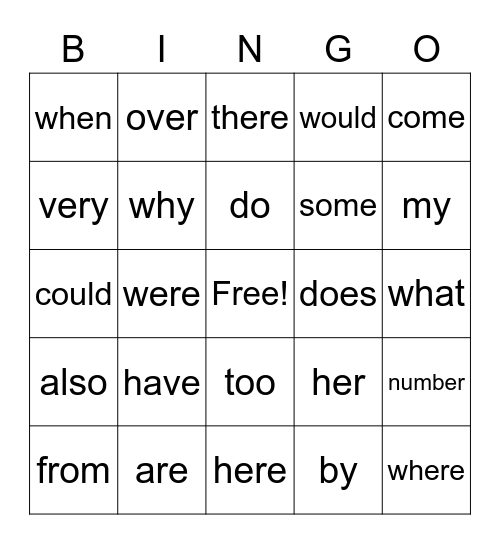 Trick Words #2 Bingo Card
