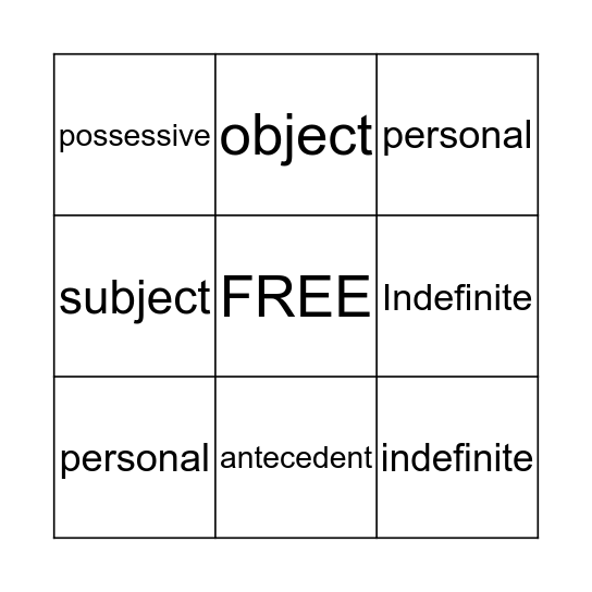 PRONOUN BINGO Card