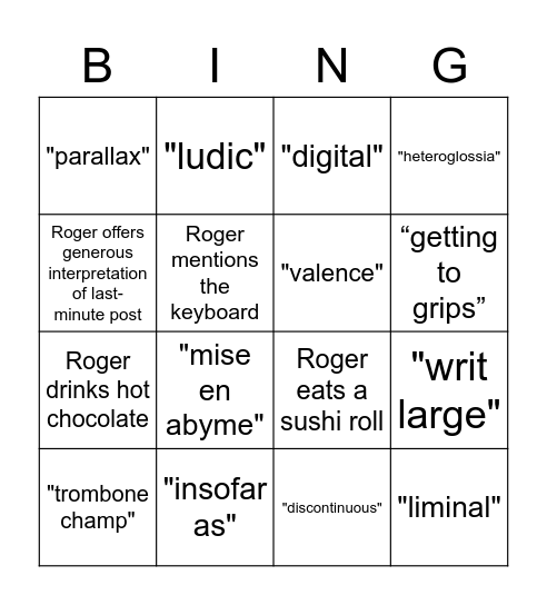 Mediating Roger Bingo Card