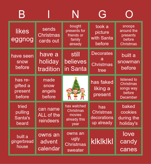 Virtual Holiday Bingo Card