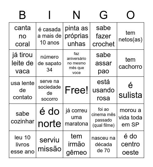 Sociedade de Socorro Bingo Card