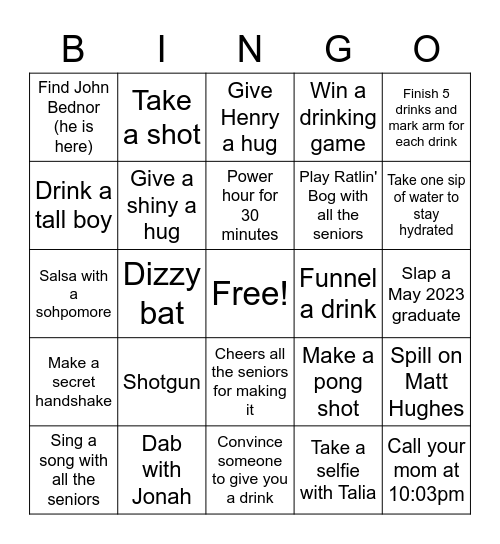 SENIOR NIGHT Bingo Card