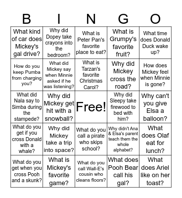 Disney Joke Bingo 2 Bingo Card