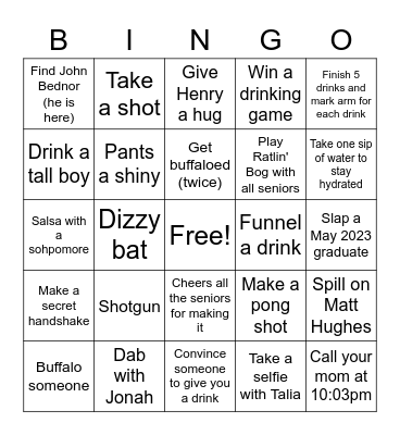 SENIOR NIGHT Bingo Card