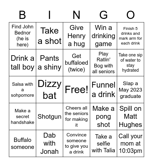 SENIOR NIGHT Bingo Card