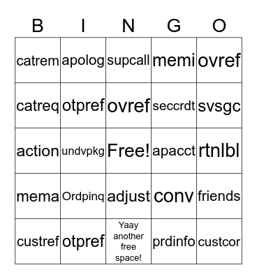 Mema Bingo Card