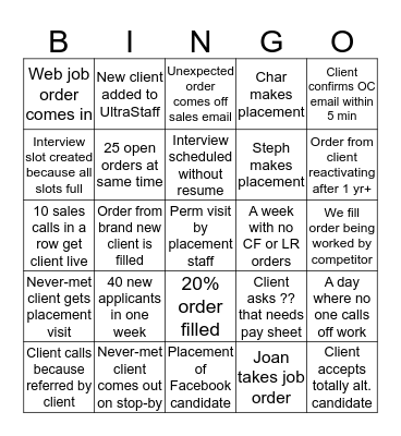 Personnel Partners Bingo Card