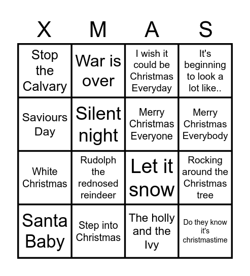 Christmas songs Bingo Card