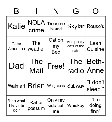 Mom's Phone Call Bingo Card