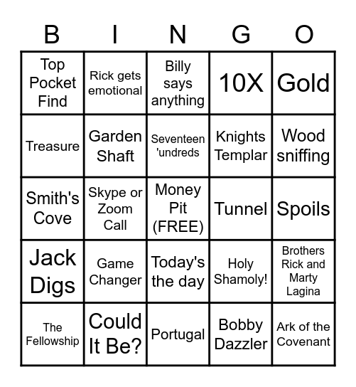 Curse of Oak Island Bingo Card