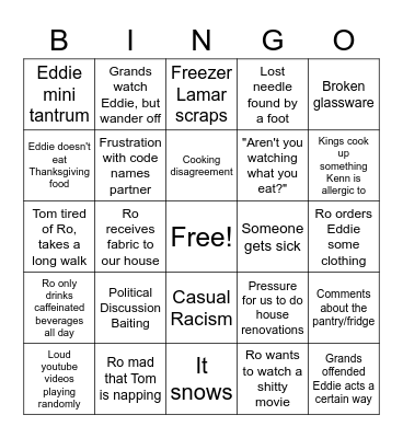 King Thanksgiving BINGO Card
