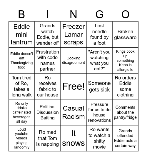 King Thanksgiving BINGO Card