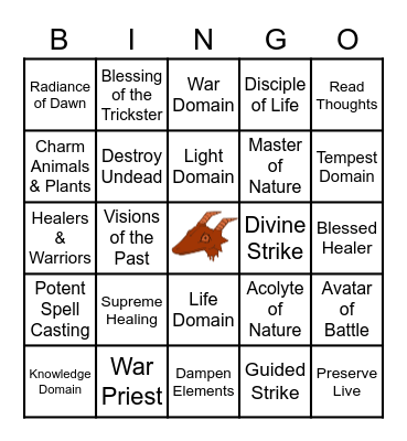 Cleric Bingo Card