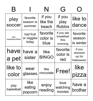 Get To Know You Bingo Card