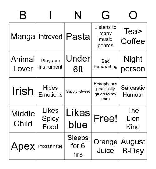 Ravern's Bingo Card