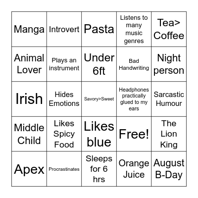 Ravern's Bingo Card