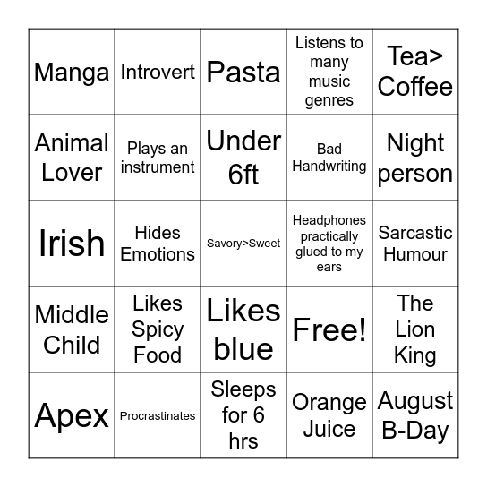 Ravern's Bingo Card