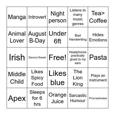 Ravern's Bingo Card