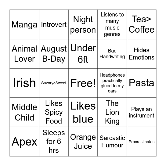 Ravern's Bingo Card