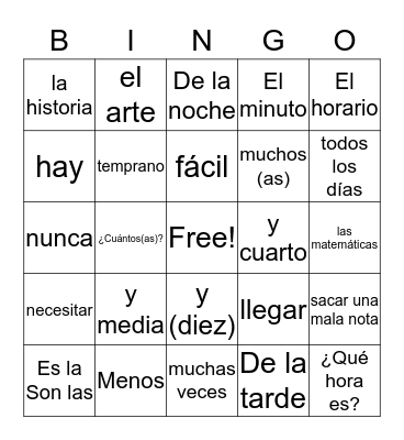 Unidad 1 Lección 2 Bingo Card