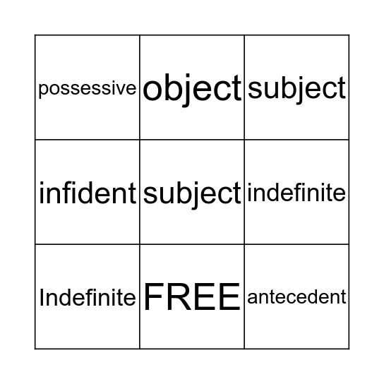 PRONOUN BINGO Card