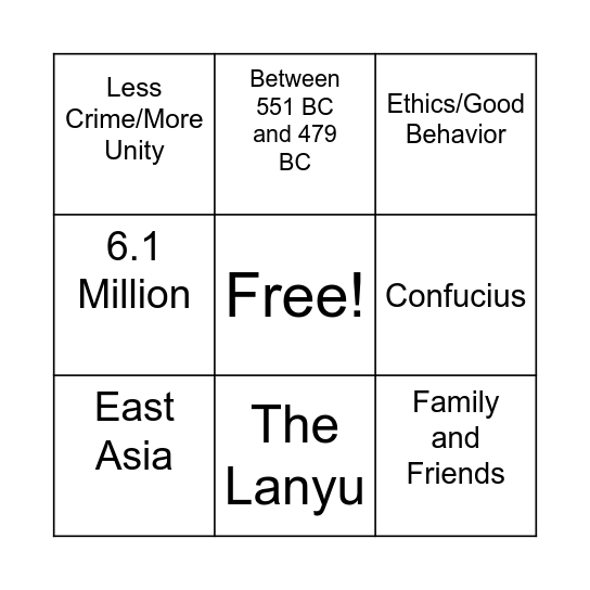 Confucianism Bingo Card