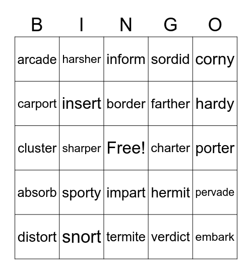 R-Controlled Vowels Bingo Card