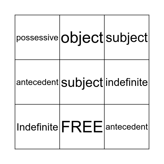 PRONOUN BINGO Card