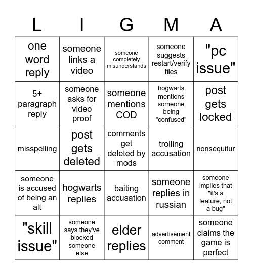 CS:GO Forums Bingo Card