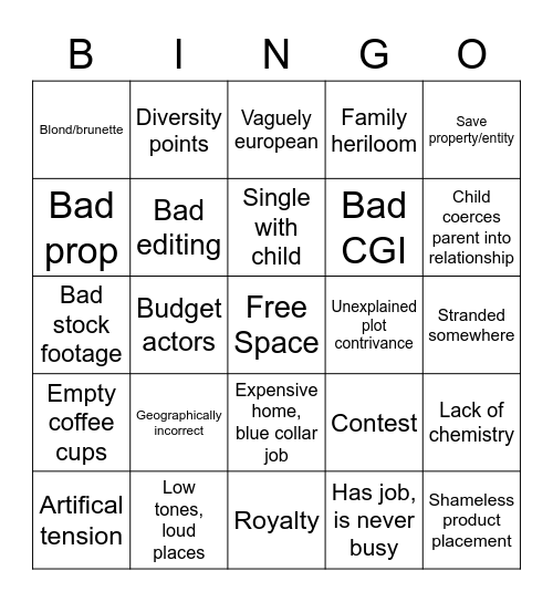 Hallmark Movie Bingo Card