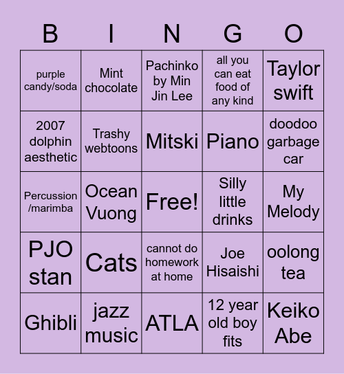 Jaz Bingo Card