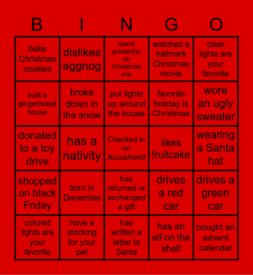Christmas Bingo Card