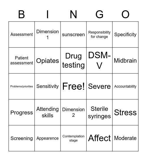 ADST 464: Assessment and Screening Bingo Card