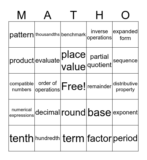 David's matho cards Bingo Card