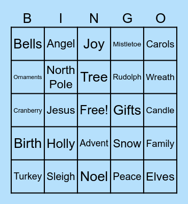 Home for the Holidays Bingo Card
