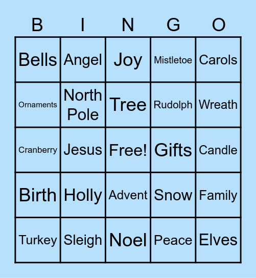 Home for the Holidays Bingo Card
