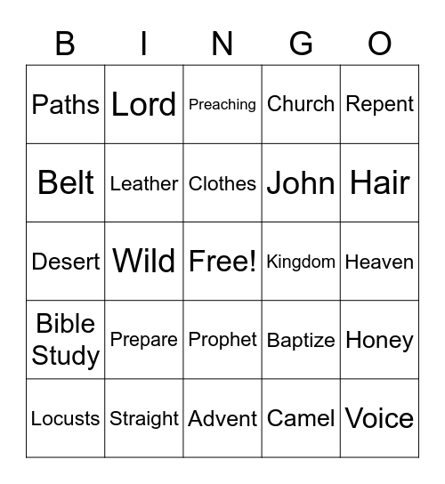 2nd Sunday of Advent YR C Bingo Card