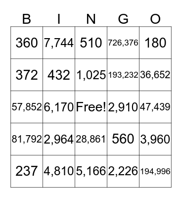 Multi-Digit Multiplication Bingo - 4th Hill Bingo Card