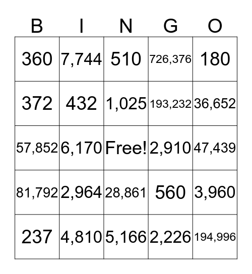 Multi-Digit Multiplication Bingo - 4th Hill Bingo Card