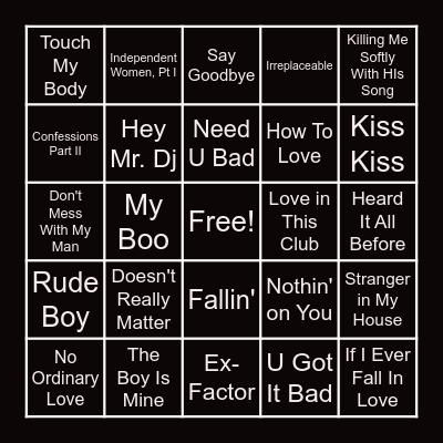 90s/00s R&B Bingo Card