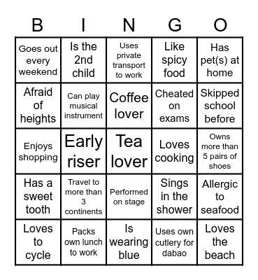 Do you know your team? Bingo Card