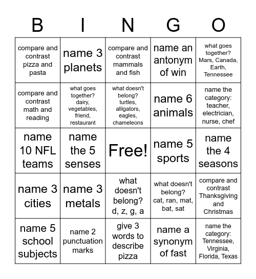 Untitled Bingo Card