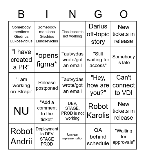 SRC Bingo Card