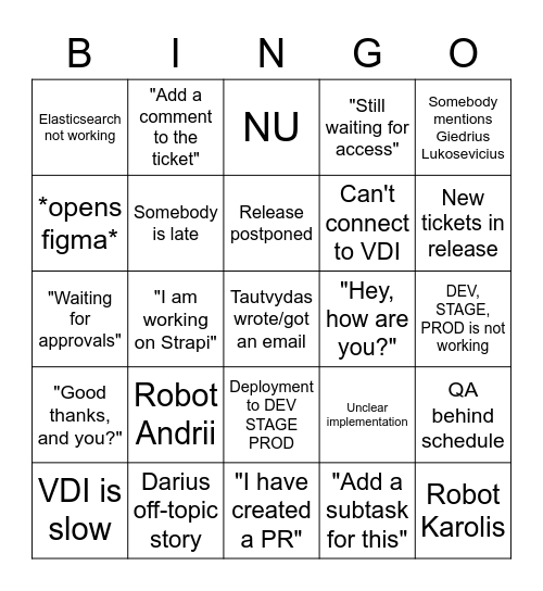 SRC Bingo Card