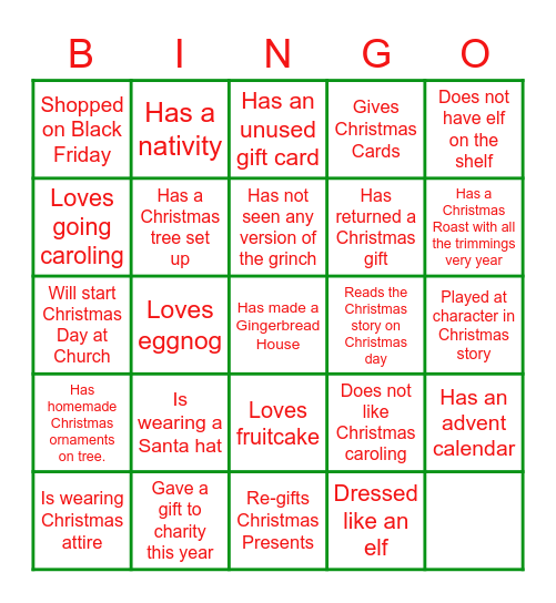 Christmas Ice Breaker Bingo Card