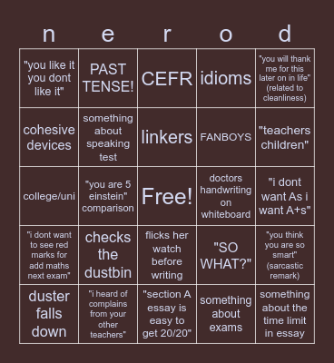 english class bingo Card