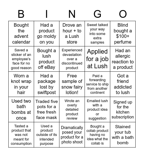 Lushie Bingo Card