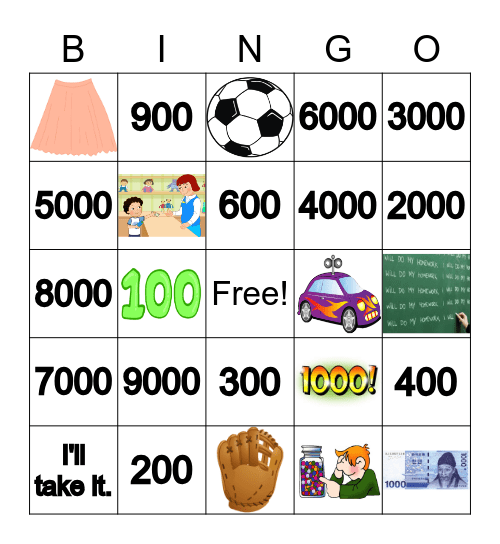Lesson 10 - How much is it? Bingo Card