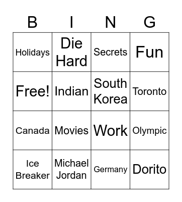 Team Building Bingo Card